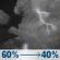 Tonight: Showers and thunderstorms likely. Mostly cloudy, with a low around 64. Northeast wind 5 to 10 mph. Chance of precipitation is 60%. New rainfall amounts less than a tenth of an inch possible. Tonight: Showers And Thunderstorms Likely